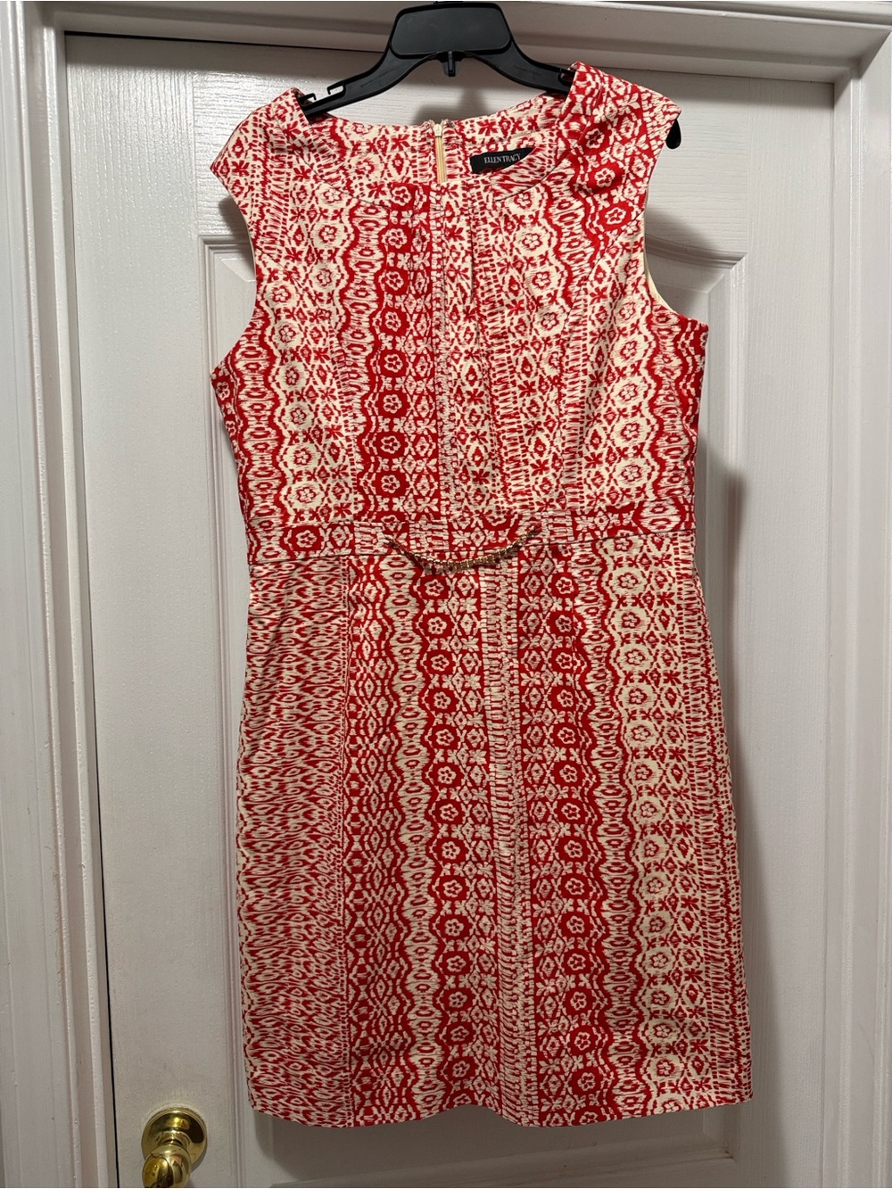 Ellen Tracy Orange and Cream Pattered Dress Size 14